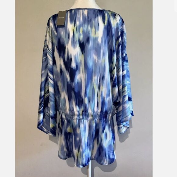Chico’s Lynnea Tunic Top 2 3/4 Sleeve Smocked V-Neck Deep Ultra Marine Blue Nwt‎ - Picture 3 of 7